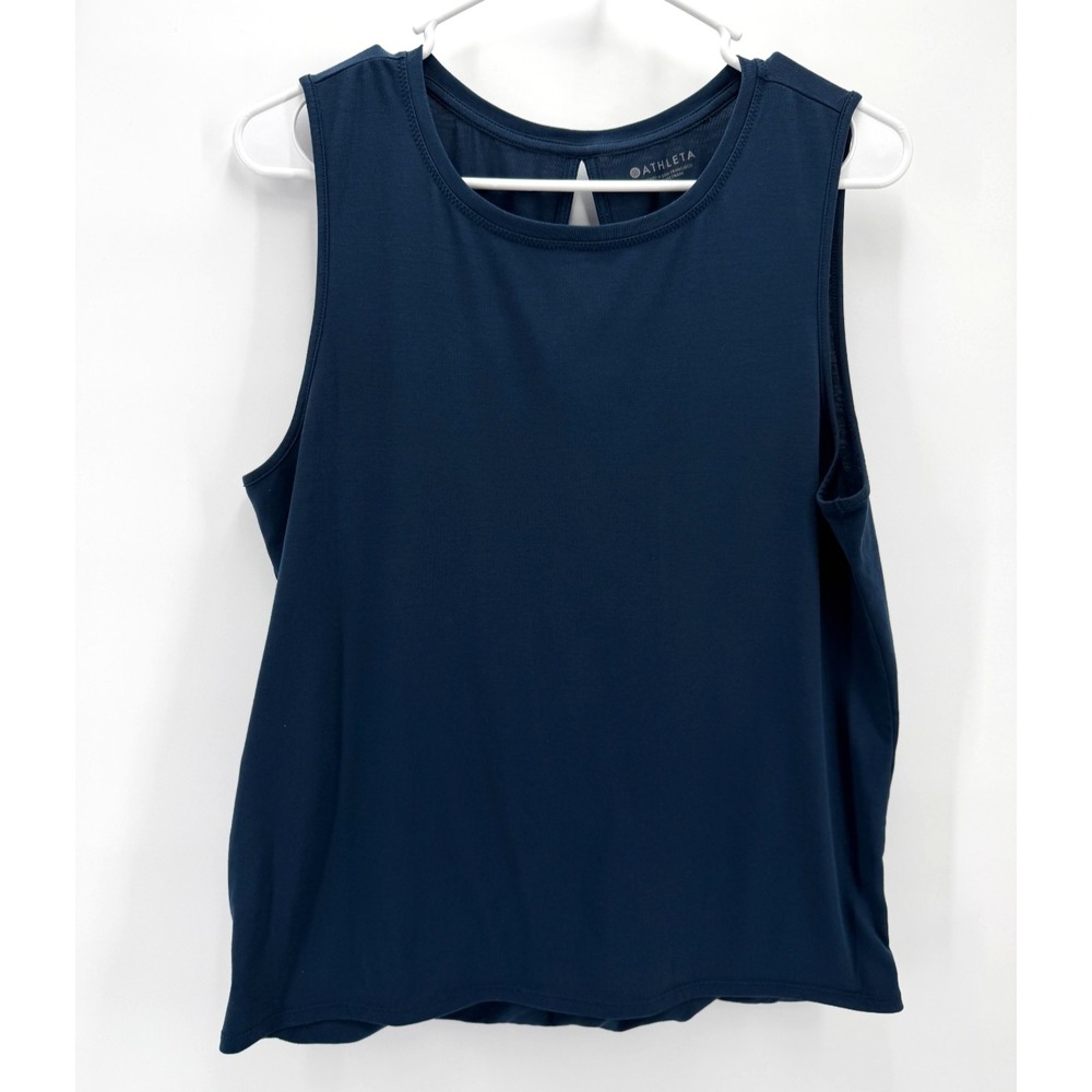 Athleta Navy Blue Open Back Cross Tank Top Yoga Athleisure Active Sports Women M